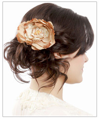 Model with flower hair accessory