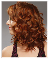 Click here to try on this hairstyle Model with glossy red curls