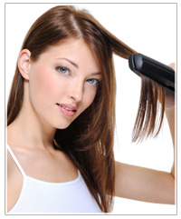 Model with hair straightener