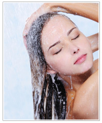 Model washing her hair
