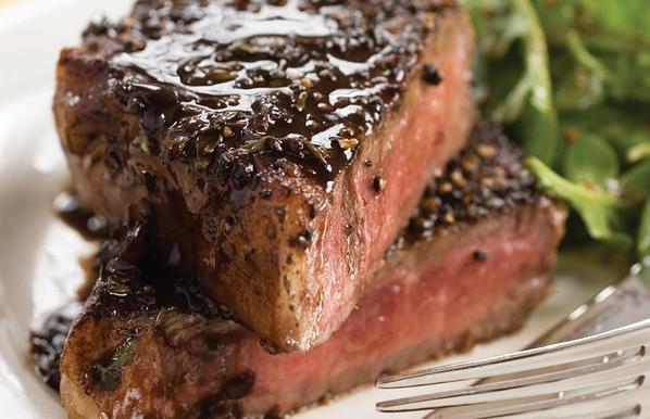Pepper Crusted Steak w/ Worcestershire-Butter Sauce recipe