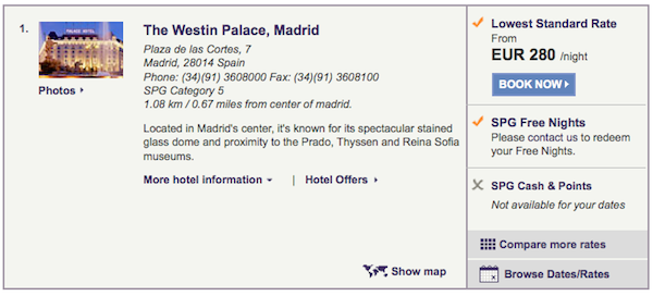 Westin Palace Madrid results page Starwood Preferred Guest-Westin Palace Madrid