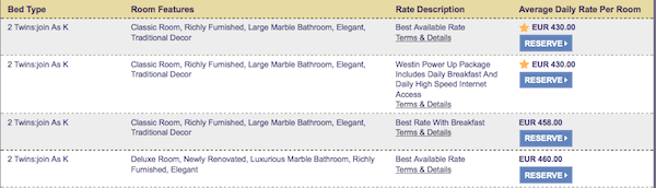 Cheapest available room Starwood Preferred Guest Cheapest available room