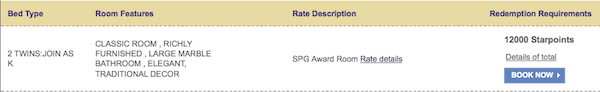Award available for 12,000 points! Starwood Preferred Guest Award Chart