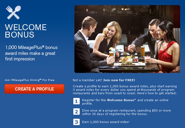 Frequent Flyer Dining Programs and Bonuses-1000 MileagePlus Miles