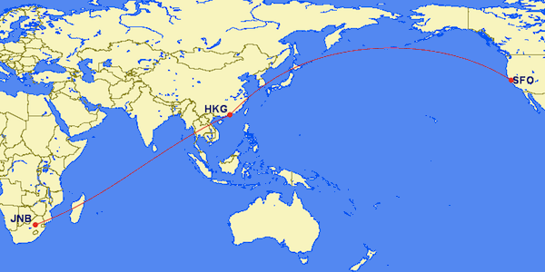 Routing from the US to South Africa via Hong Kong