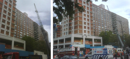 Crane strikes scaffolding at 775 Columbus Avenue