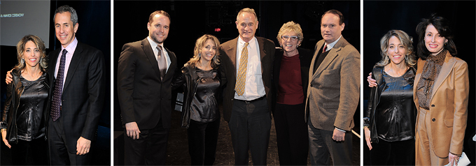 From left, Corcoran CEO Pamela Liebman and restaurateur Danny Meyer; Corcoran's Chris Kann, CEO Pamela Liebman, Robbie Brown, Tresa Hall, Greg Sullivan; Corcoran CEO Pamela Leibman, REBNY Chair Mary Ann Tighe