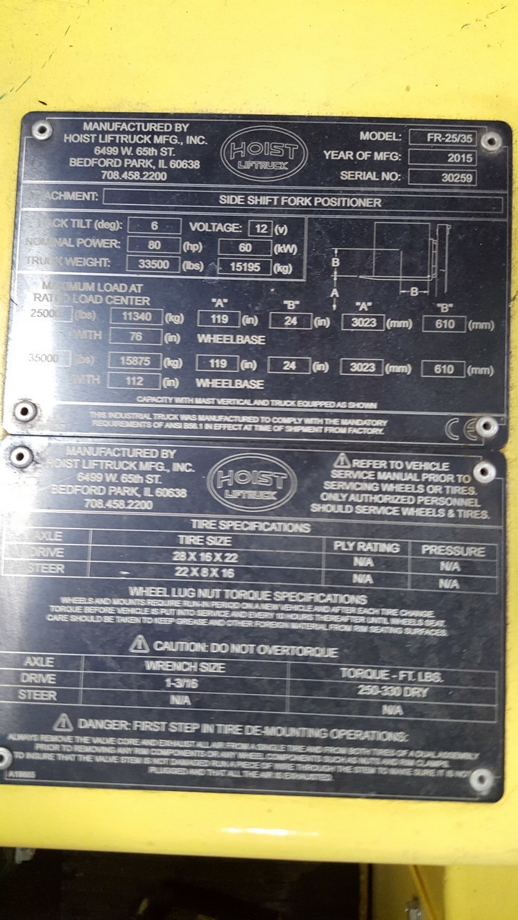 ​25,000lb. to 35,000lb. Capacity Hoist Forklift For Sale