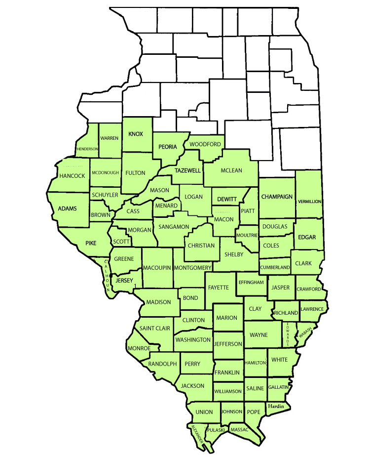 Mid-South Illinois County Map