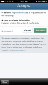 Instagram authorization