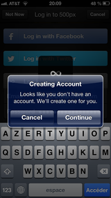 Creating account alert