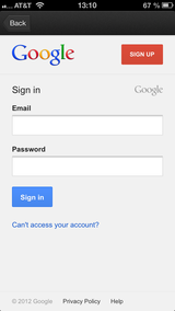 Google sign in default fields