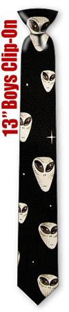 Alien Face Repeat 14inch clipon by A Rogers Novelty black polyester boys clipon ties