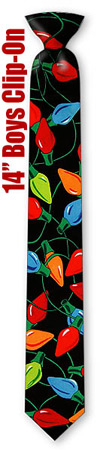 Christmas Lights 14inch by Wild Ties black polyester boys clipon ties