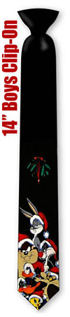Christmas Portrait 14inch by Looney Tunes black silk boys clipon ties