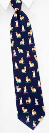 Pembroke Welsh Corgi by Alynn Dog Ties navy blue silk ties
