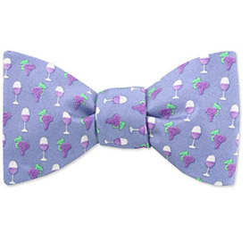 Wine Glasses and Grapes by Alynn Bowties blue silk freestyle bowties