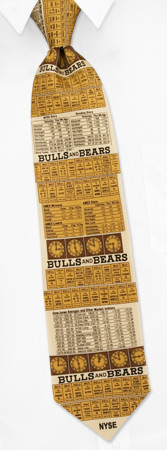 Bull Bears and Clocks Tie by Museum Artifacts - Cream Silk