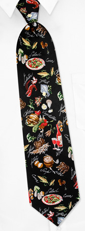 Dinner Foods and Wine Tie by Museum Artifacts -  Black Silk