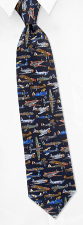 Ties - World War II Airplanes By Museum Artifacts Navy Blue Silk Ties