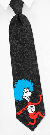 Thing 1 and Thing 2 by Dr Seuss black polyester ties