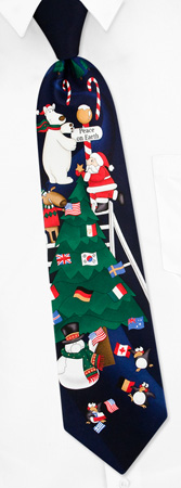 Peace On Earth International Flags Tie by Polar Pals - Navy blue Silk