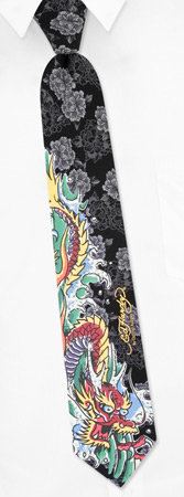 Dragon Narrow Tie by Ed Hardy -  Black Silk