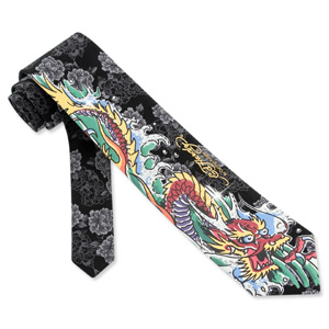 Dragon Narrow Tie by Ed Hardy -  Black Silk