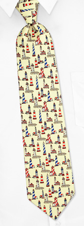 Lighthouses Allover Tie by Oak Hill Neckwear -  Light yellow Silk