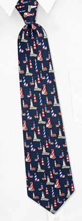 Lighthouses Allover Tie by Oliver Fitz Neckwear -  Navy blue Silk