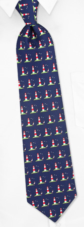 Lighthouse Scene Tie by Oak Hill Neckwear -  Navy blue Silk