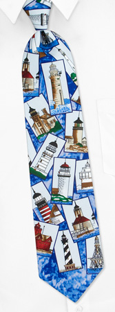 Lighthouses of Maine by RM Style blue silk ties