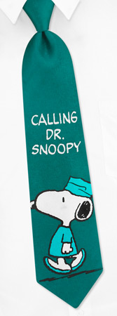 Calling Dr. Snoopy by Peanuts Gang green silk ties