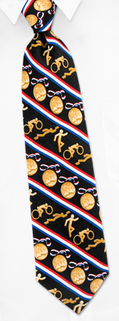 Triathalon Medal Tie by Wild Ties - Black Silk Triathalon Medal Tie by Wild Ties - Black Silk