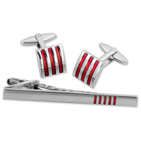 Silver Jewelry - Red Striped By Enrico Pardini Silver Metal Clip And Cufflinks