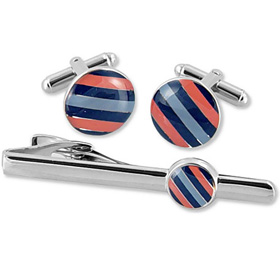 Cufflink - Striped By WT Accessories Navy Blue Metal Clip And Cufflinks