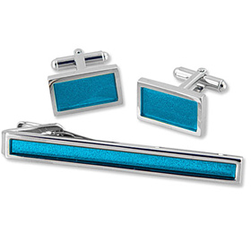 Cufflink - Solid By WT Accessories Turquoise Metal Clip And Cufflinks