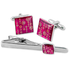 Cufflink - Mod By WT Accessories Pink Metal Clip And Cufflinks