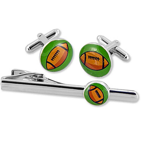 Football Clip and Cufflink by WT Accessories -  Silver Metal