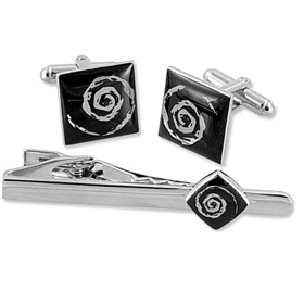 Silver - Vortex By WT Accessories Black Metal Clip And Cufflinks