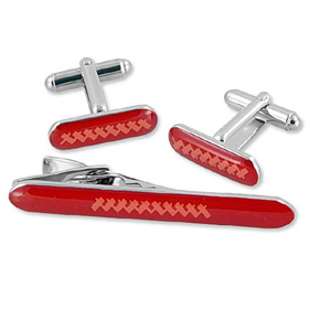 Unique Jewelry - Connection By WT Accessories Red Metal Clip And Cufflinks