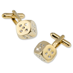 Dice Cufflinks - Swarovski Crystal Dice By Enrico Pardini Gold Metal Cufflinks