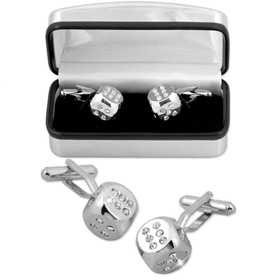 Dice Cufflinks - Swarovski Crystal Dice By Enrico Pardini Silver Metal Cufflinks