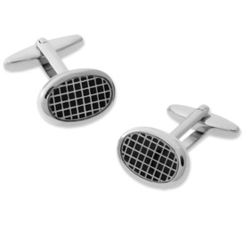 Oval Grid Cufflink by Enrico Pardini -  Silver Rhodium