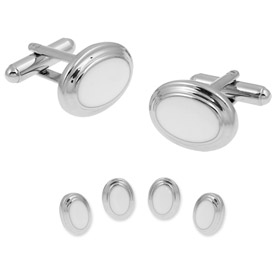 Cufflinks And Studs - Oval Formal By Enrico Pardini Silver Rhodium Cufflinks And Studs