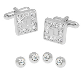 Cufflinks And Studs - Swarovski Crystal Bordered By Enrico Pardini Silver Rhodium Cufflinks And Studs