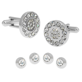Cufflinks And Studs - Swarovski Crytal Circles By Enrico Pardini Silver Rhodium Cufflinks And Studs