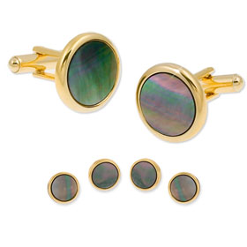 Soft Round Formal Cufflinks and Stud by Enrico Pardini -  Gold Rhodium