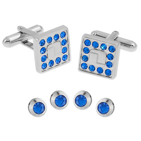 Cufflinks And Studs - Swarovski Crystal Bordered By Enrico Pardini Silver Rhodium Cufflinks And Studs